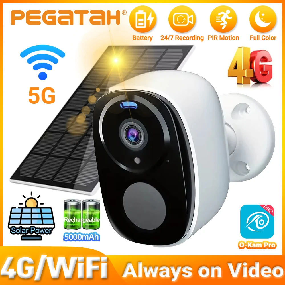 

2K 5MP 4G Solar Security Camera Wireless Outdoor Color Night Vision Battery Powered Support 5G WiFi PIR Waterproof Two-Way Alexa