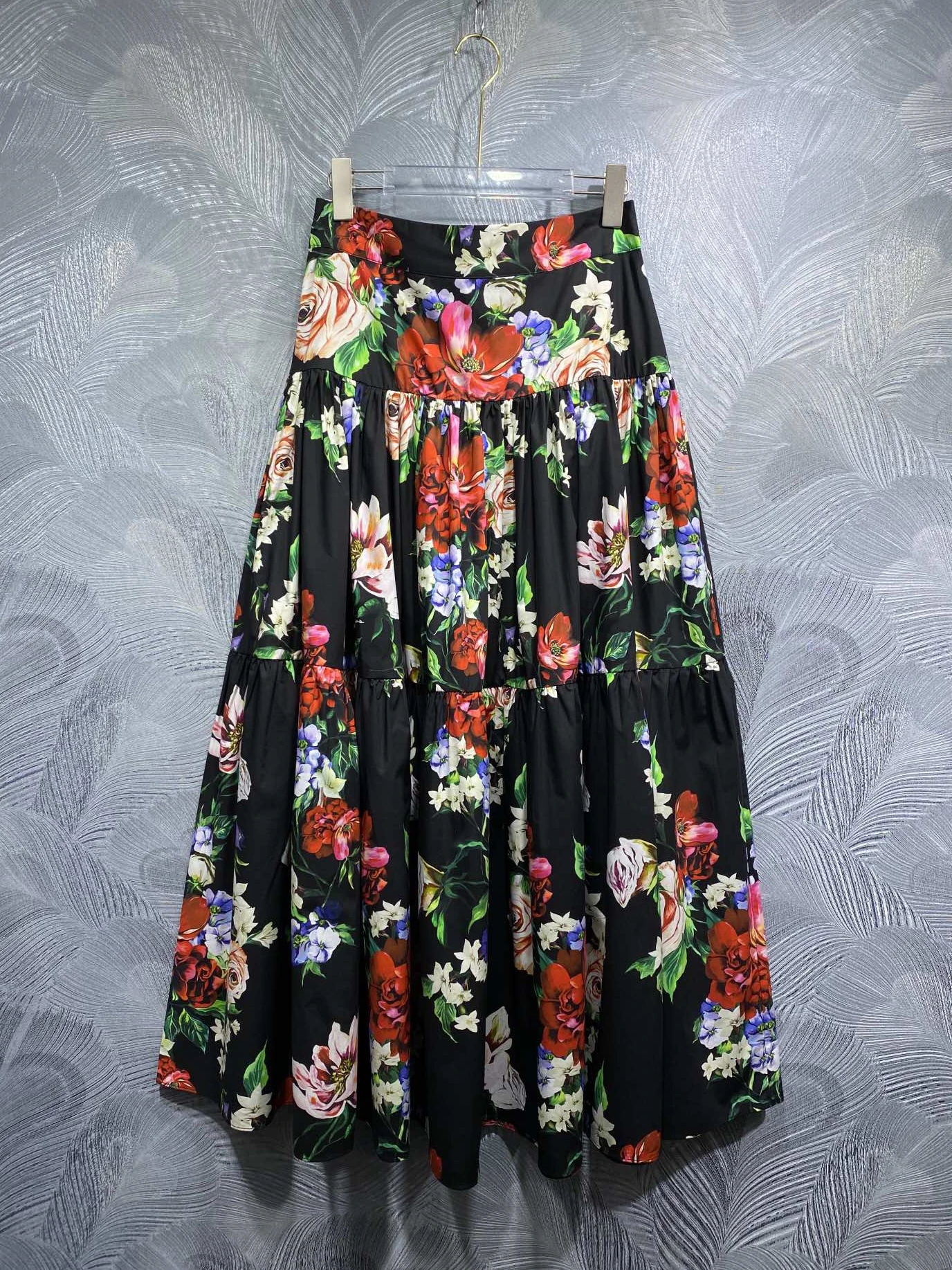 SEQINYY Elegant 100% Cotton Skirt Summer Spring New Fashion Design Women Runway High Street Vintage Flower A-Line Sicily