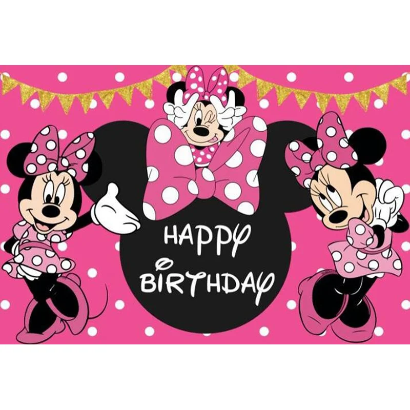 Disney Pink Minnie Mickey Mouse Lovely Backdrop Photography Birthday Background Party Supplies BornBaby Boys Girls Decoration