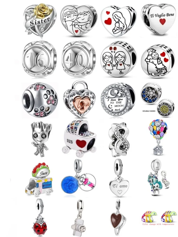 925 Silver Heart-Shaped Bead Ladybug Pendant Suitable For European Original Bracelet DIY Accessories Women's Exquisite Jewelry