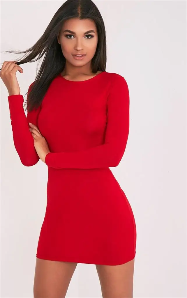 Long Sleeve Mini Red Dress