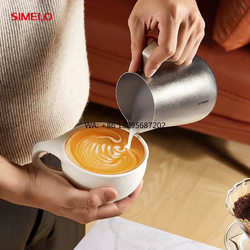 

SIMELO 2025 Новые продукты 600 мл из чистого титана, кофейная чашка для латте, кофейная чашка с цветком, кувшин для вспенивания молока, в наличии