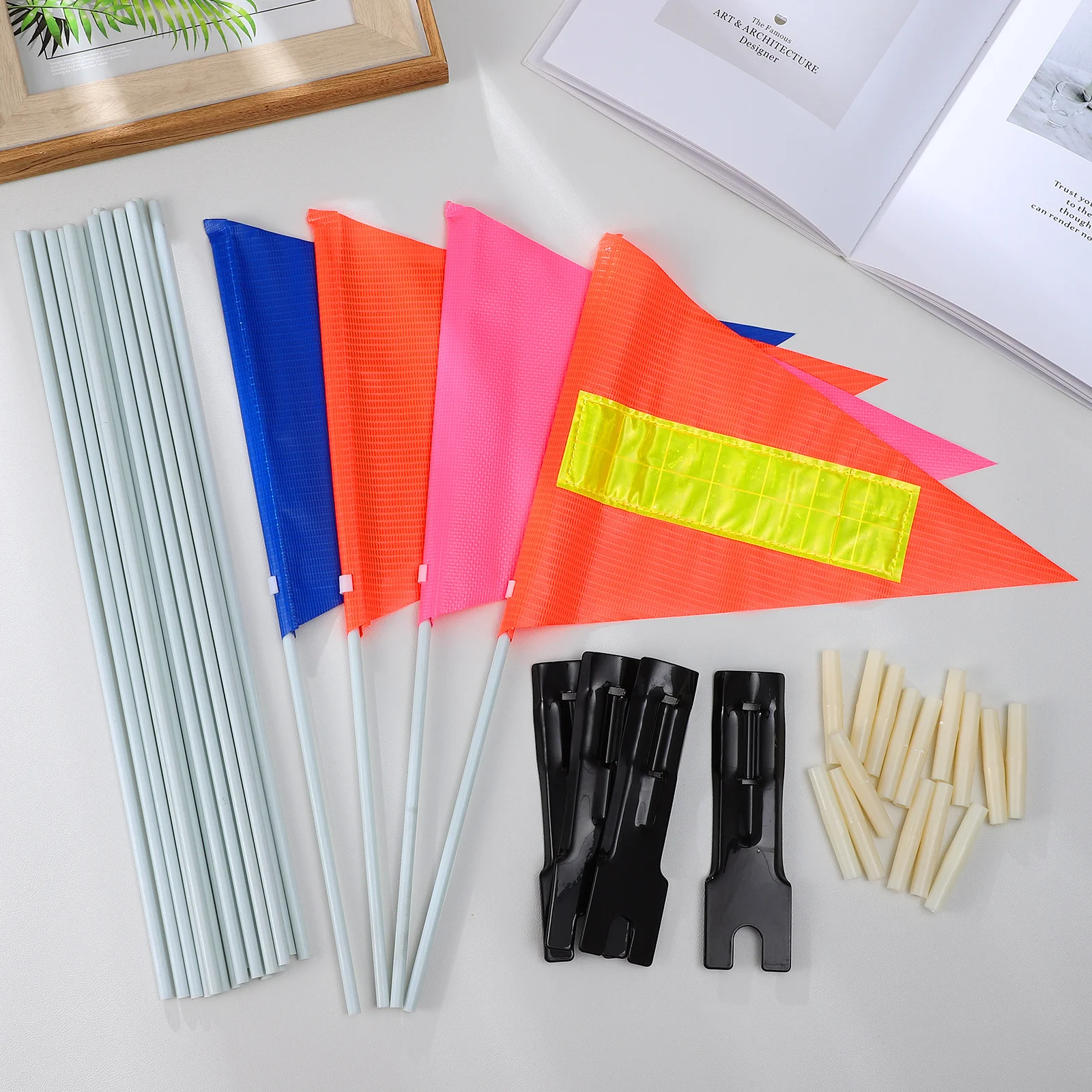 

1 Set Pole Kit For Bike Safety Durable Fiberglass Plastic Mounting Bracket Rear Axle Visibility Adult City Ride Portable