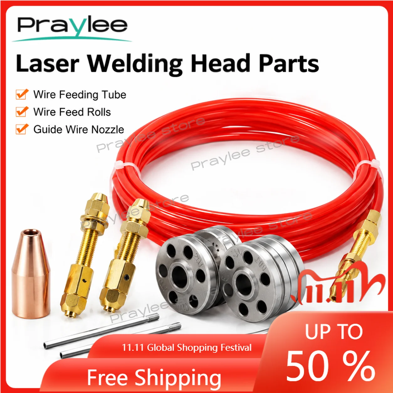 SUP Qilin Laser Welding Wire Feeder 3M 5M Feeding Tube Hose U V Groove Wire Feed Roller Guide Nozzle 0.8 1.0 1.2 1.6mm