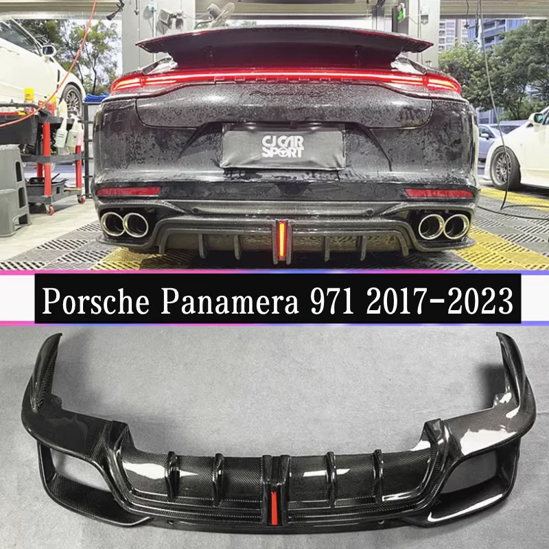 

For Porsche Panamera 971 2017-2023 High Quality Carbon Fiber Rear Bumper Lip Diffuser Spoiler Exhaust Cover (With LED Light)