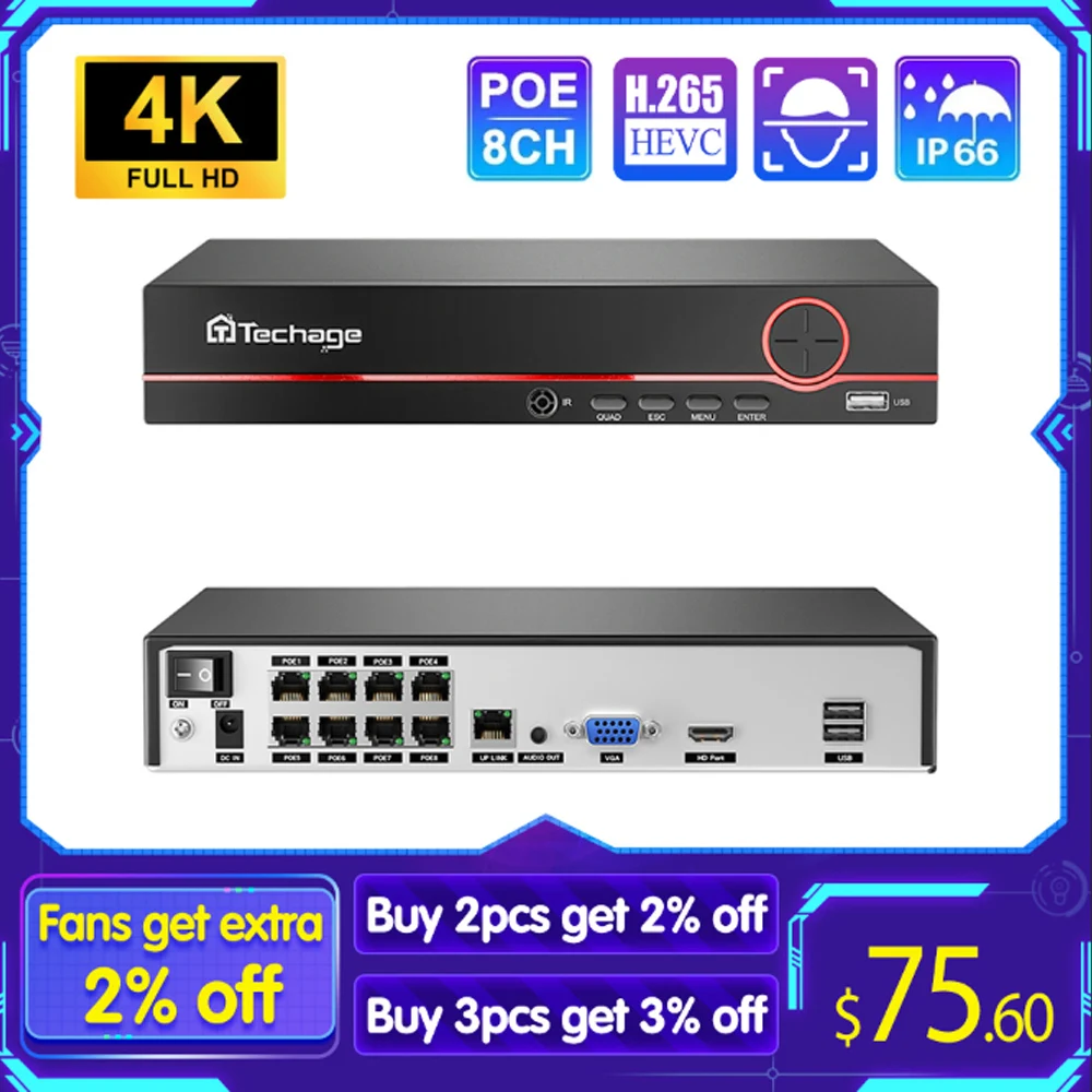 Techage H.265 8CH 5MP/4MP/3MP/1080P PoE NVR CCTV Sicherheit Überwachung System für PoE IP Kamera Überwachung Kamera NVR Eingang