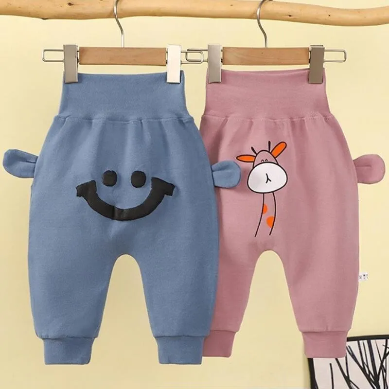 Big Hip Circumference Pants Newborn Cartoon Print Trousers Autumn Winter Infant Thickened Cotton Pants Baby Boys Girls\' Clothing