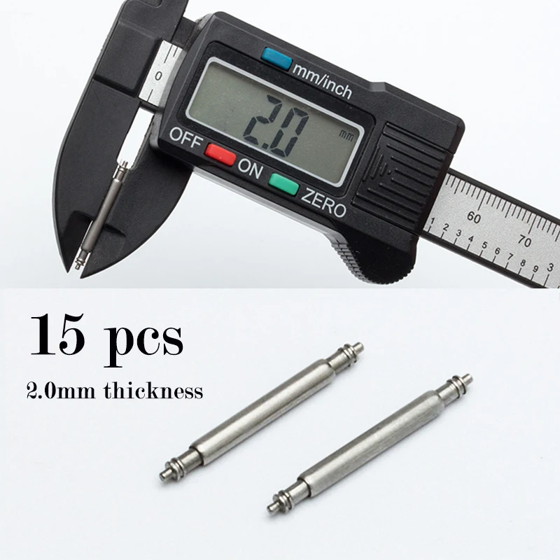 2.0mm Diameter Watchband Spring Bar Pin Watch Accessories Stainless Steel Spring Rod Link Pins 16/18/20/22/24mm Width Size 15pcs