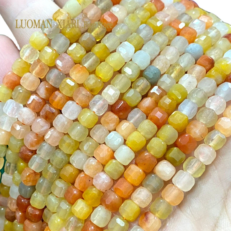 

5x5MM Faceted Cube AA Yellow Topaz Jade Natural Stone Loose Spacer Beads for Jewelry Making Diy Bracelet Charms Accessories 15''