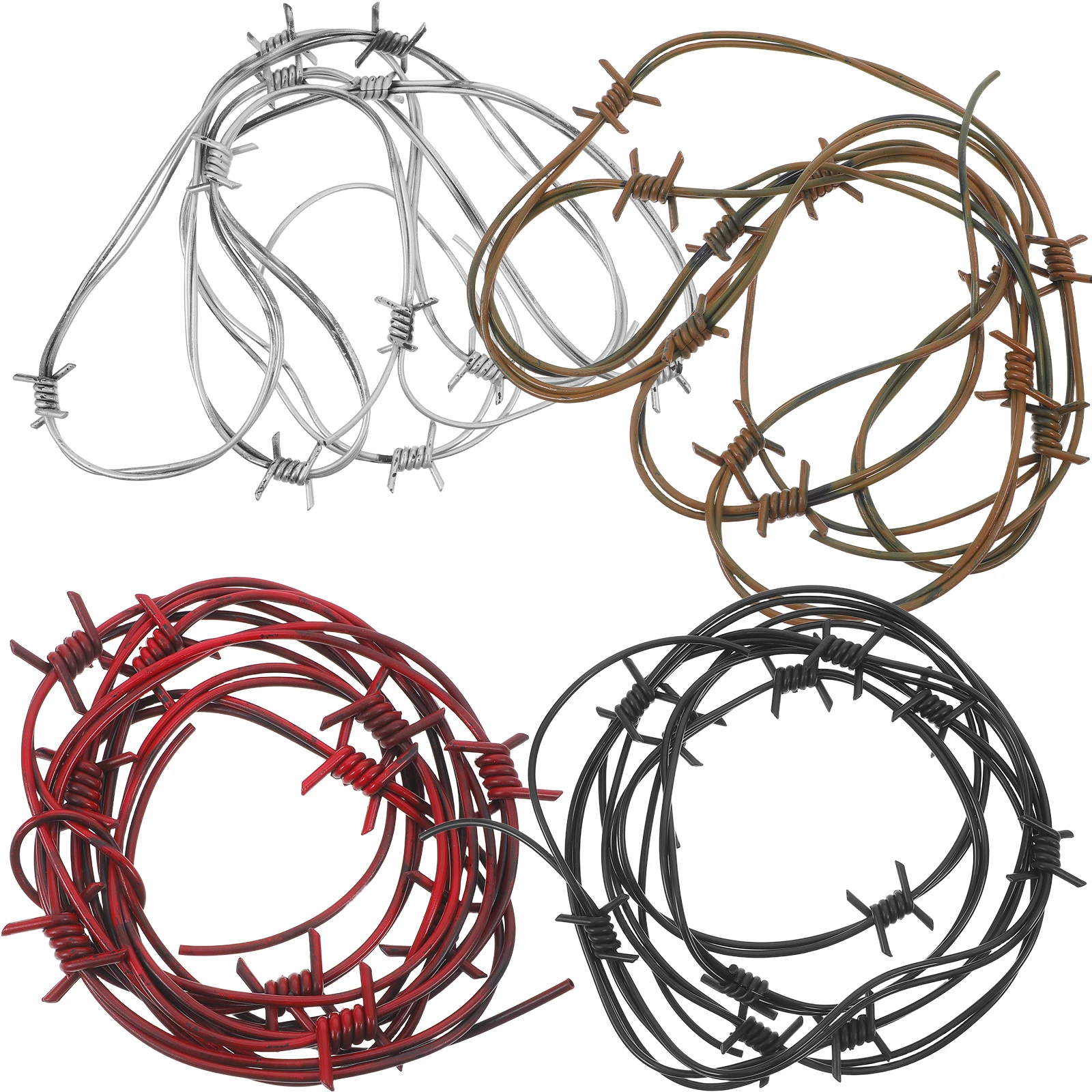 4 Pcs Wreath Simulation Wire Chain Party Barbed Wires Prop Pvc Plastic Halloween Chains