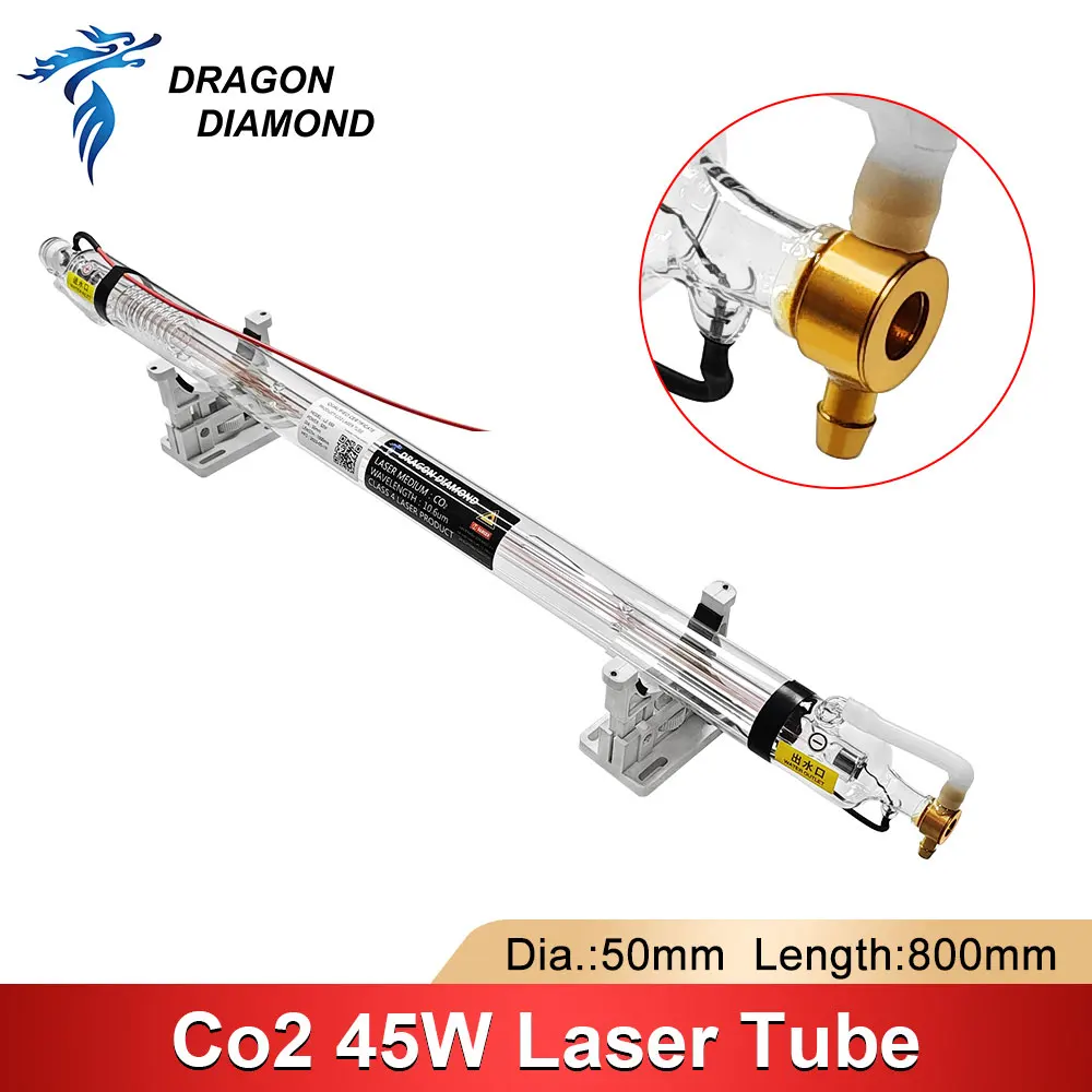 Conjunto Fonte Laser para Máquina de Corte Gravura, 45W-50W CO2 Tubo Laser, Dia 50mm, Comprimento 800mm, Fonte de Alimentação, HY-T50