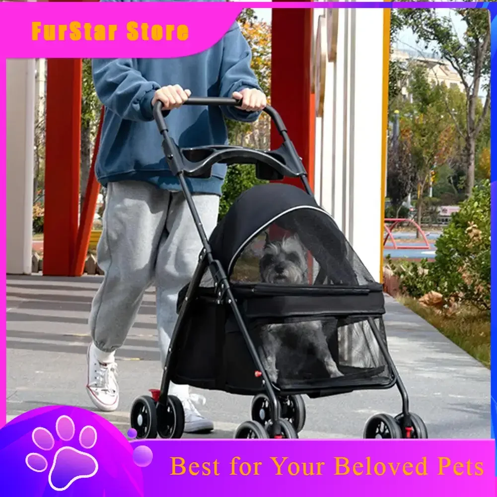 FurStarPet Stroller Cats And Dogs General Small Dogs And Cats Stroller Outdoor Travel Pet Stroller With Storage Bag Lightly Fold