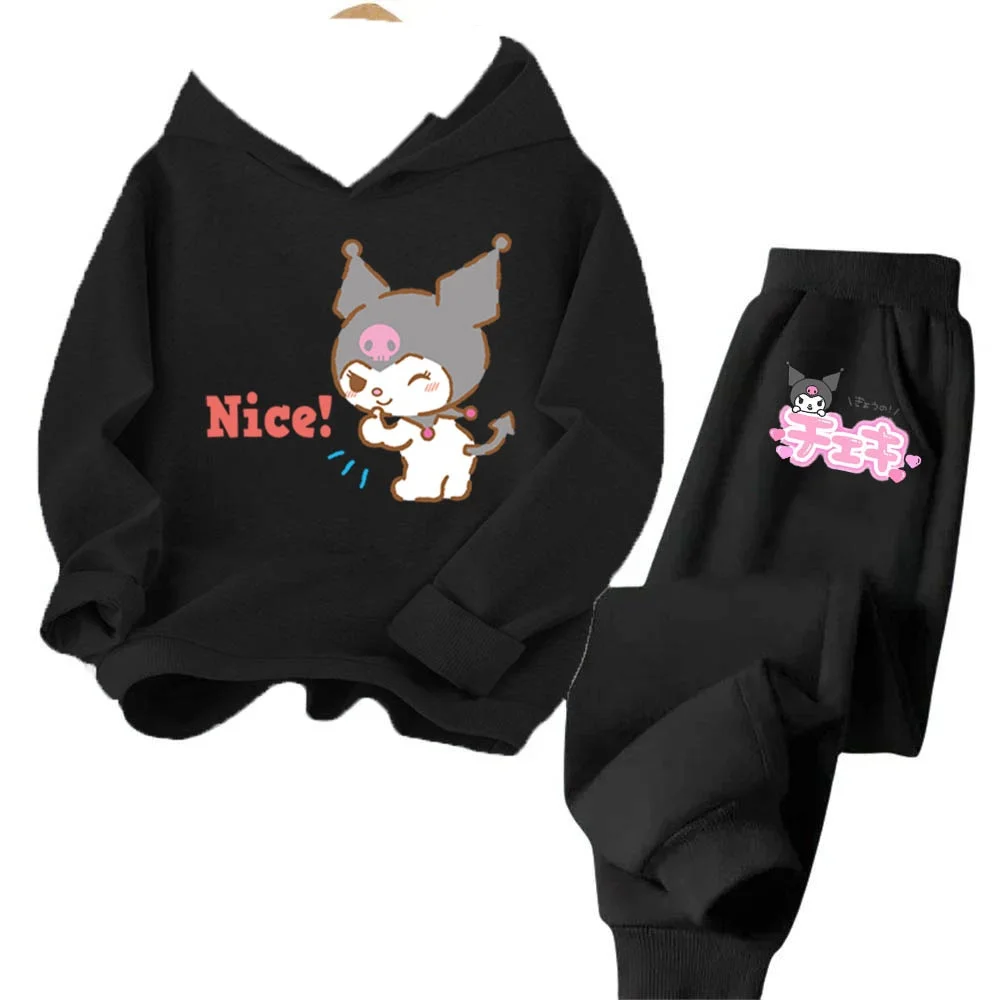 

Sanrio Kuromi Kawaii Children Hooded Sweatshirt+Pants Two-piece Set Boy Girl Autumn Winter Daily Outdoor Casual Warm Sportswear