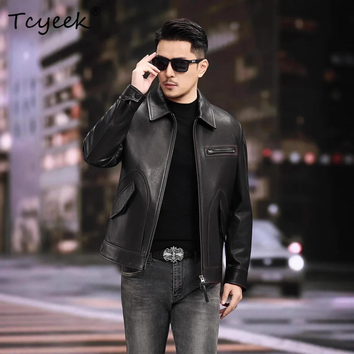 

Tcyeek Real Goatskin Genuine Leather Jacket Men Autumn Clothes Vintage Motocycle Jackets New in Coats Man Trendy Jaqueta Couro