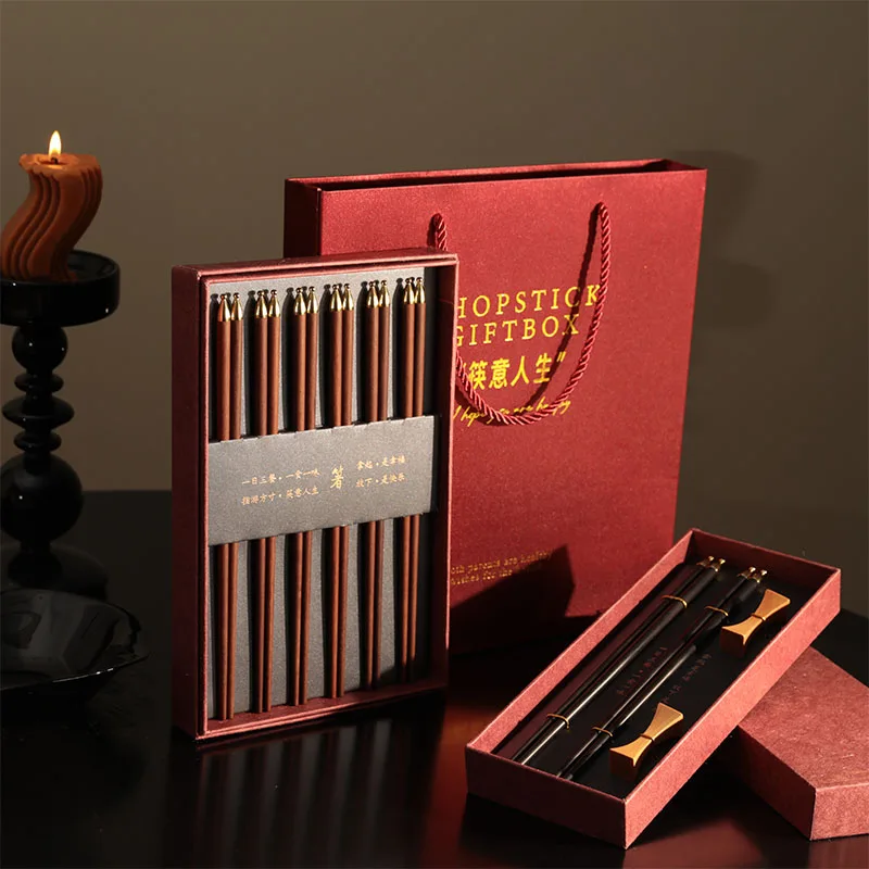 6 10 Pairs Luxury Sandalwood Chinese Chopsticks Set with Gift Box Home Wedding Reusable Dishwasher Non-slip Sushi Chop Sticks