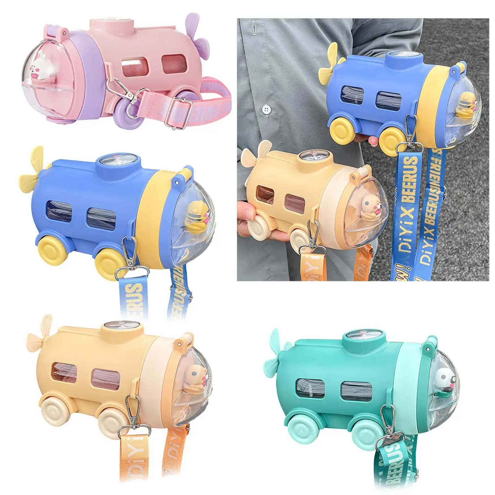 Water Kettle for Kids Cute Wide Opening Shoulder Strap Cartoon Portable Drinking Cup for Hiking Girls Outdoor Activities Picnic