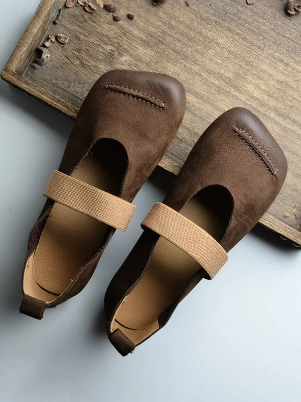 

Retro Handmade Flat Roman Style Women's Shoes Soft Bottom Leather Slip-On Casual Fashion Color Non-Slip Footwear