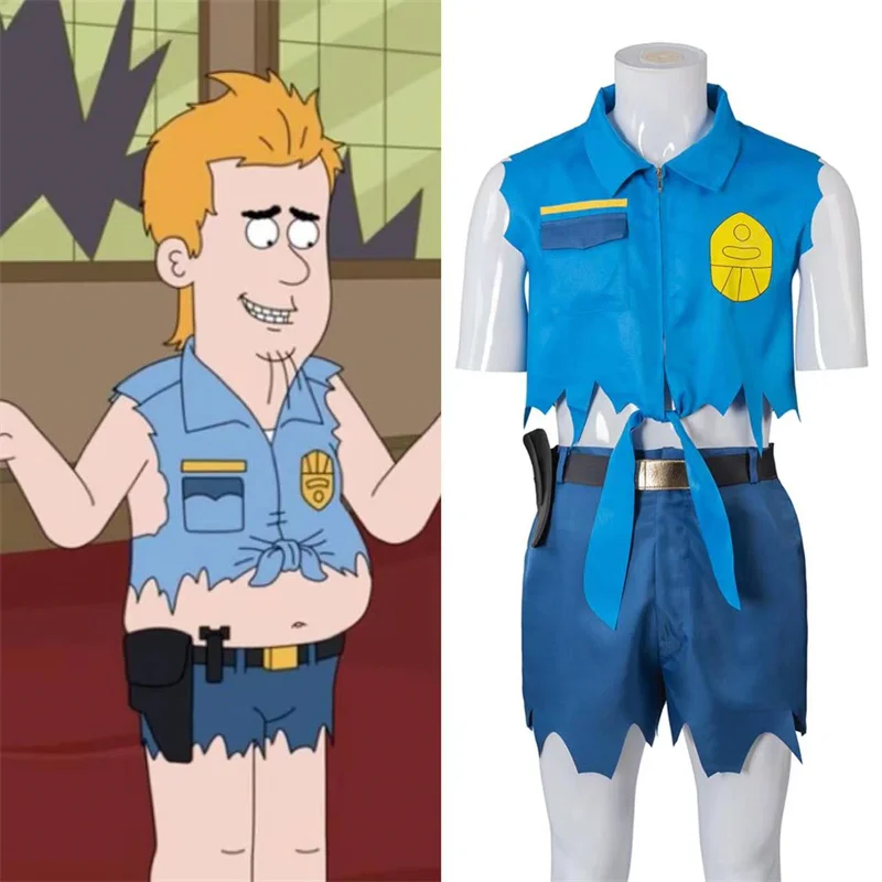 

TV Paradise PD Kevin Crawford Cosplay Costume Men's Blue Top Shorts Uniform Full Set Halloween Party Suit