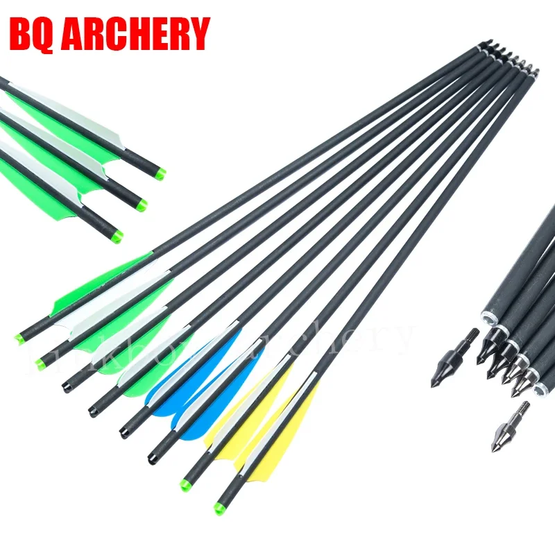 Carbon Crossbow Arrow for Archery Hunting, 100 Grain Arrow Point, 16 in, 20 in, 8.8mm, 6 PCs, 12PCs