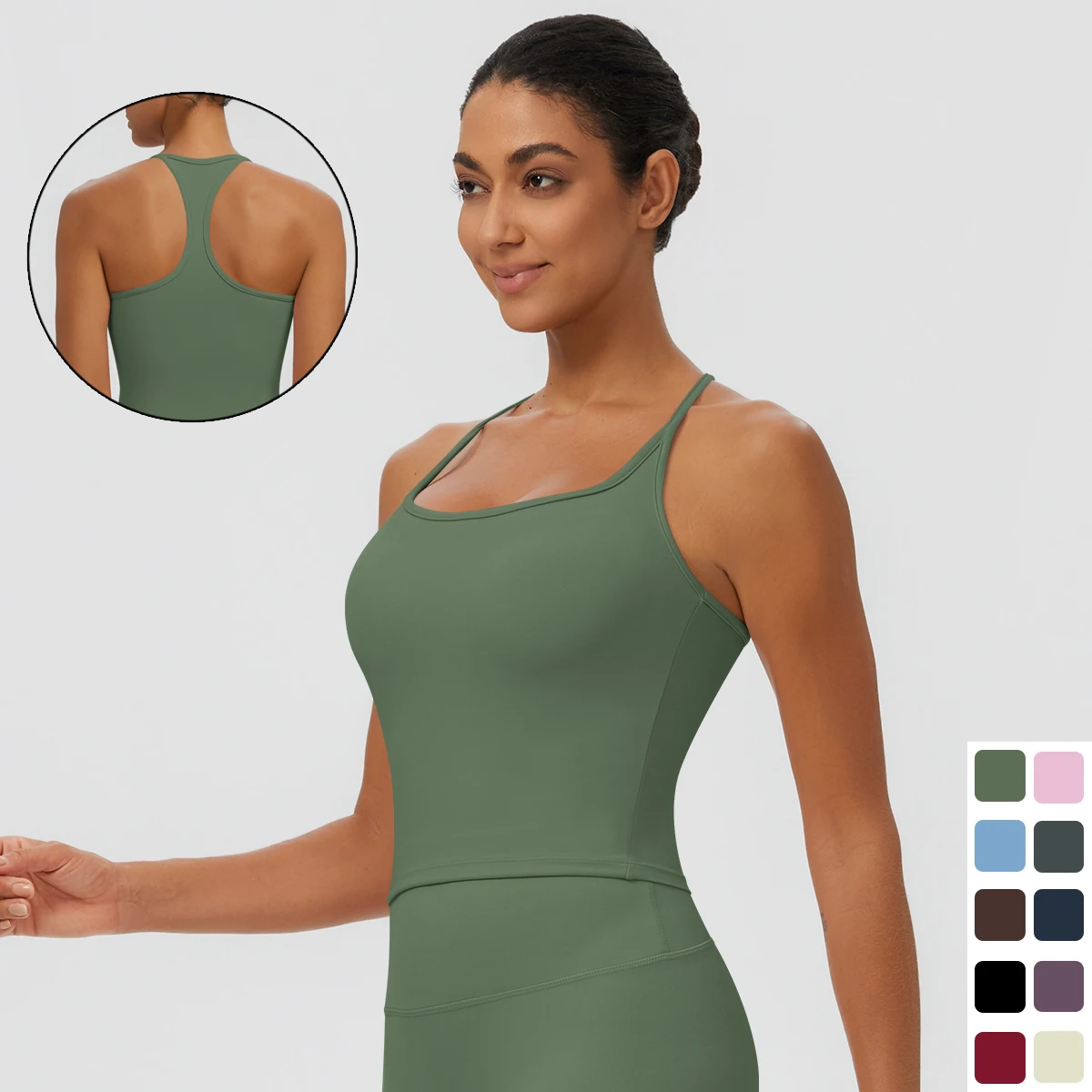 Hamidou Women Yoga Vest Summer Backless Shockproof Workout Top I-Shaped Vest Gym Running Solid Color Sports Vest Top