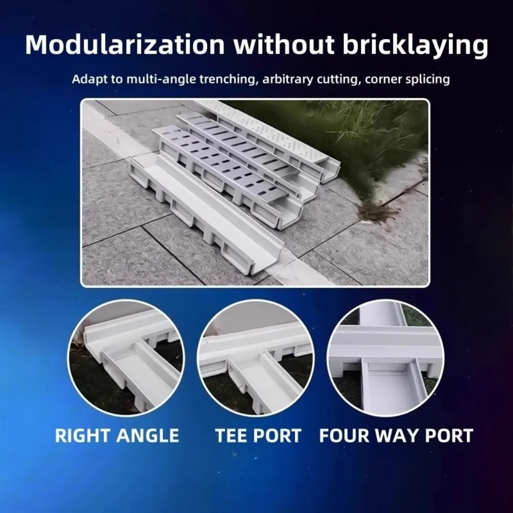 Resin Drainage Gutter Single Row Grate Heavy Duty Finished Drainage Ditch Stainless Steel Cover U-shaped Groove Linear Drain