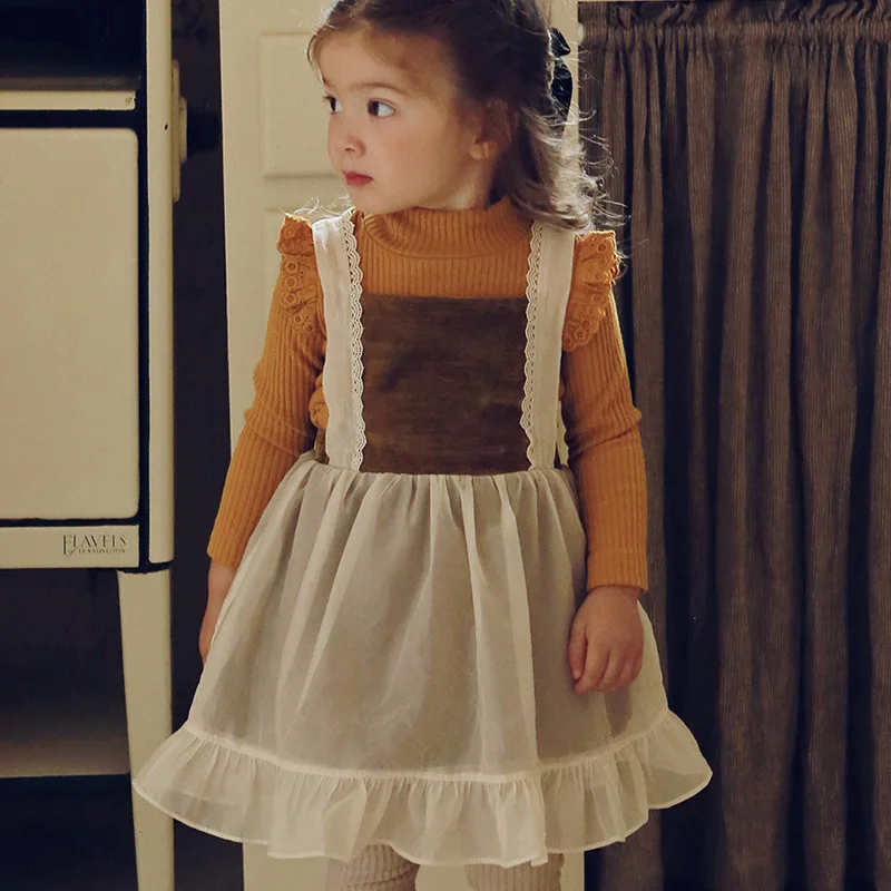 

2025Autumn Strawberry Shan Korean Girl Children's Bowknot Mesh Strap Dress In Stock