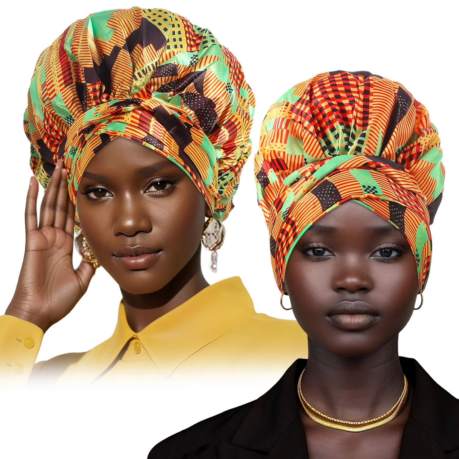 Satin Lining African Pattern Bonnet With Long Ribbon Women's Head Wrap Turban Cap Floral Print Ankara Hair Bonnet Hat