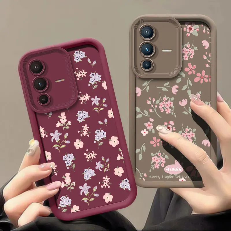 New Silicone Phone Case For VIVO V40 V30E V29 V27E V20 V15 V25E V23 V16E Pro Flowers Painting Camera Lens Protection Soft Cover