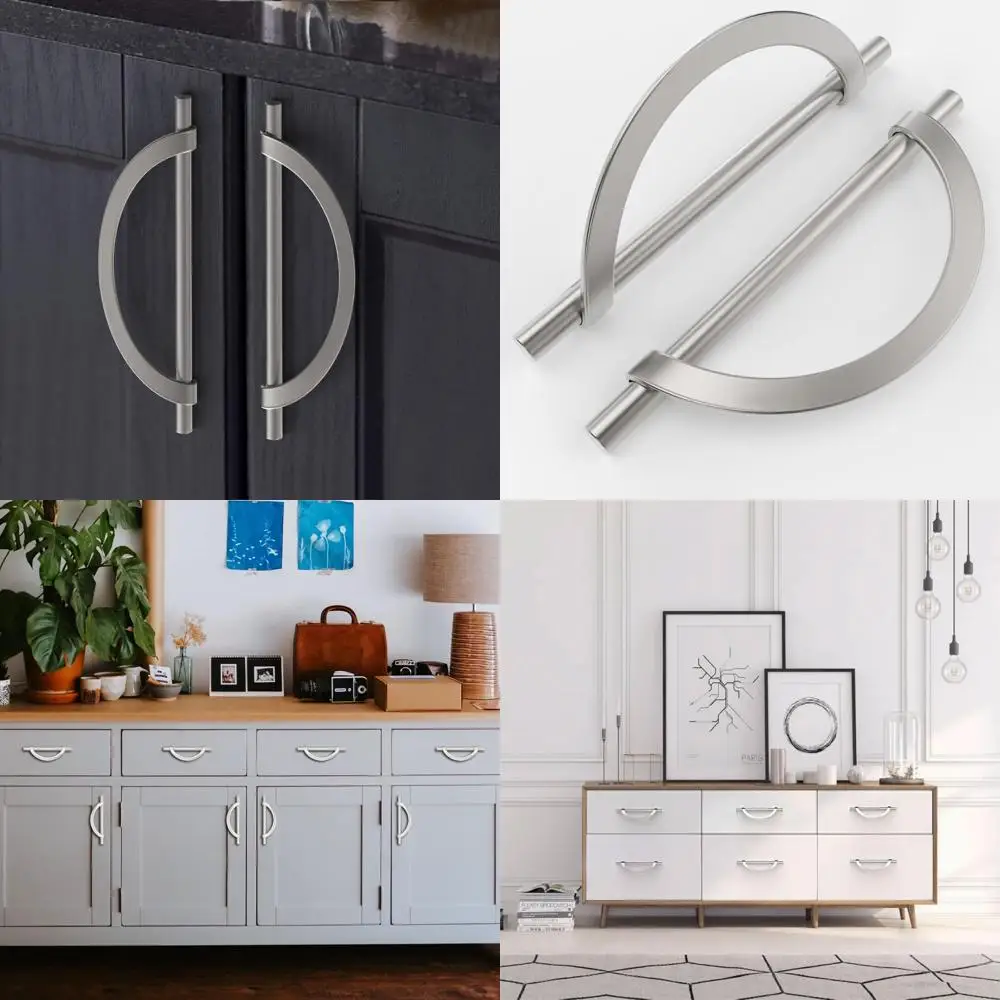 

7,6-дюймовые ручки для кухонного шкафа в форме полумесяца, отделка матовым никелем, стильные цинковые ручки для современных шкафов