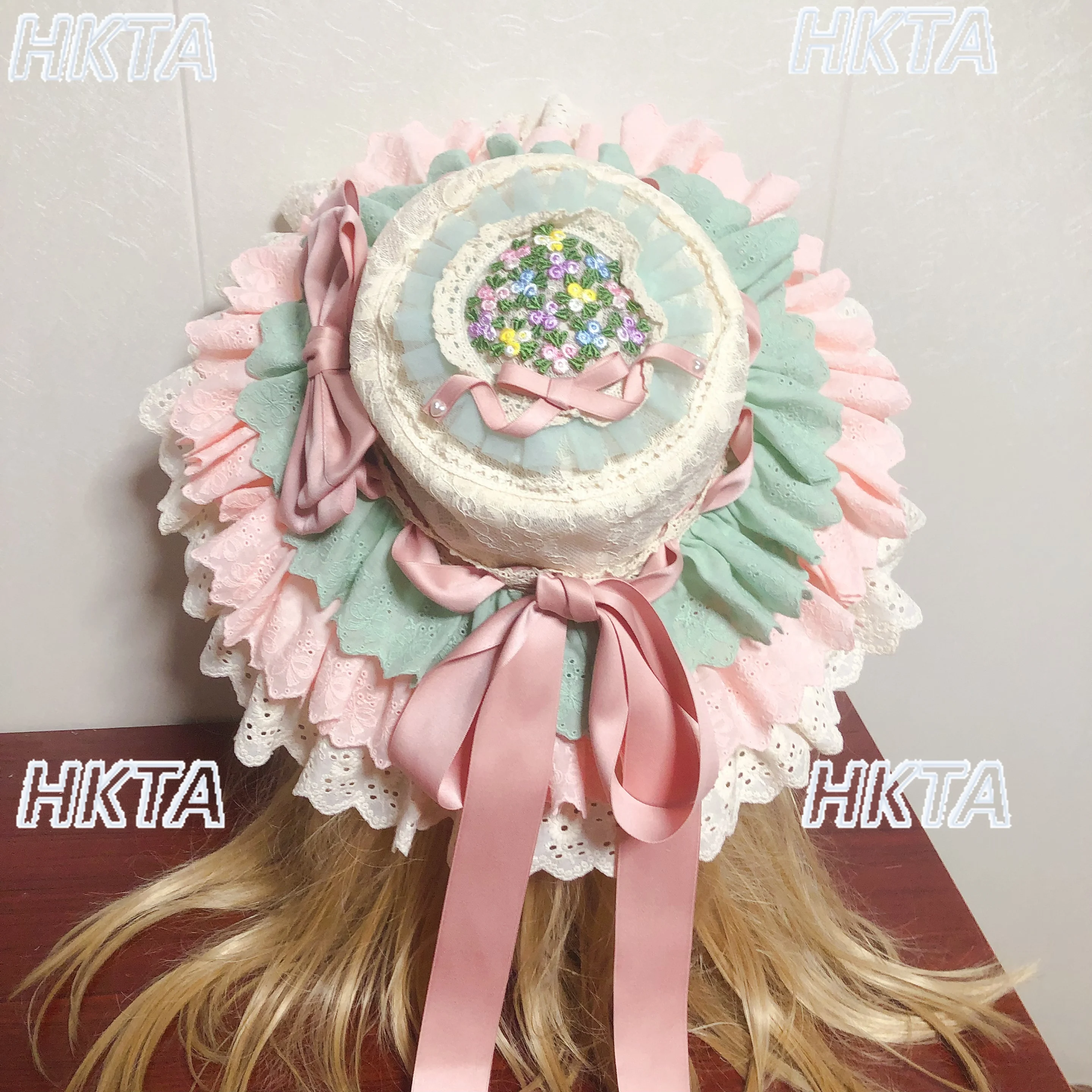 Ręcznie Robiony Kapelusz Han-Yang w Stylu Eklektycznym Słodka Lolita Cosplay Zdjęcia Wakacje Blok Kolorów Kapelusze BB Lolita Dziewczęce Kapelusze z Parasolem Przeciwsłonecznym