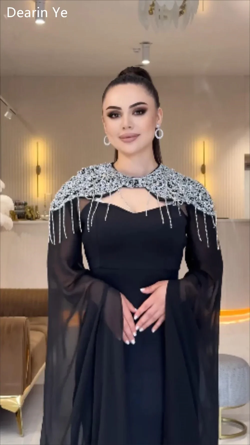 Personalizado arábia saudita vestido de baile formal noite dearin decote colher coluna tornozelo comprimento lantejoulas saias fita tu