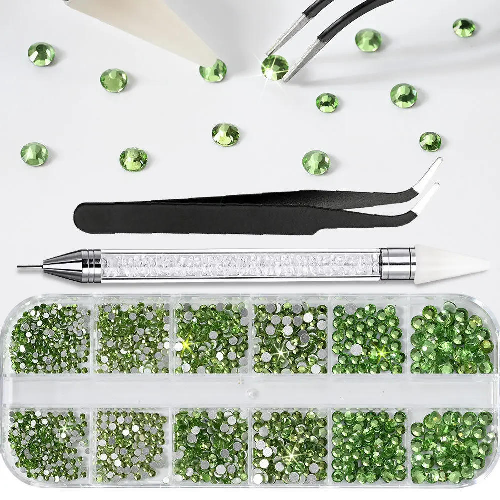 

New Set 12-Compartment Box Sparkling Rhinestones 2400 Pieces Flat-Back Crystal Stones Suitable For DIY Clothing Decoration Fre