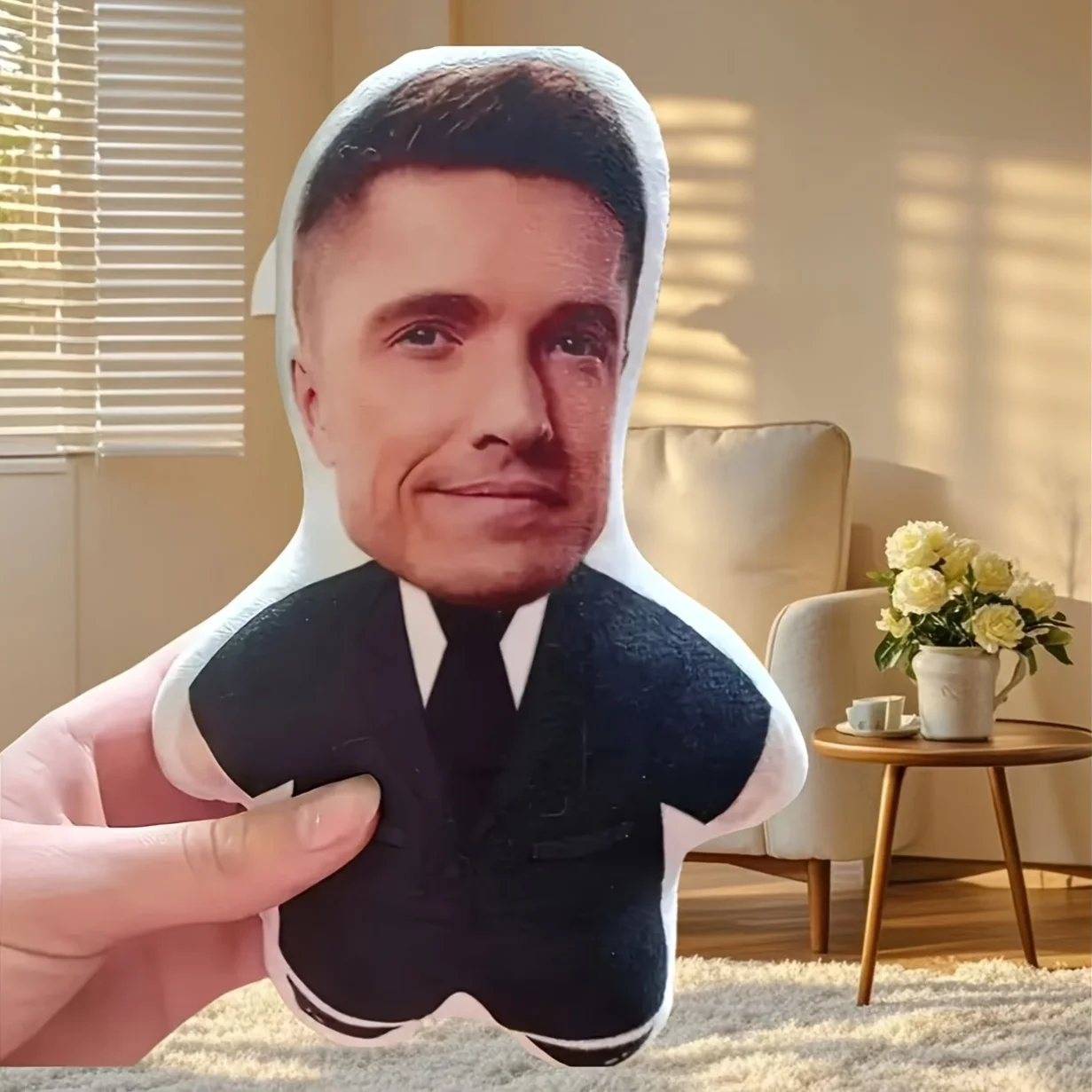 

Customized photo pillow with personalized 3D facial and body design, soft knitted polyester fabric, unique DIY gift