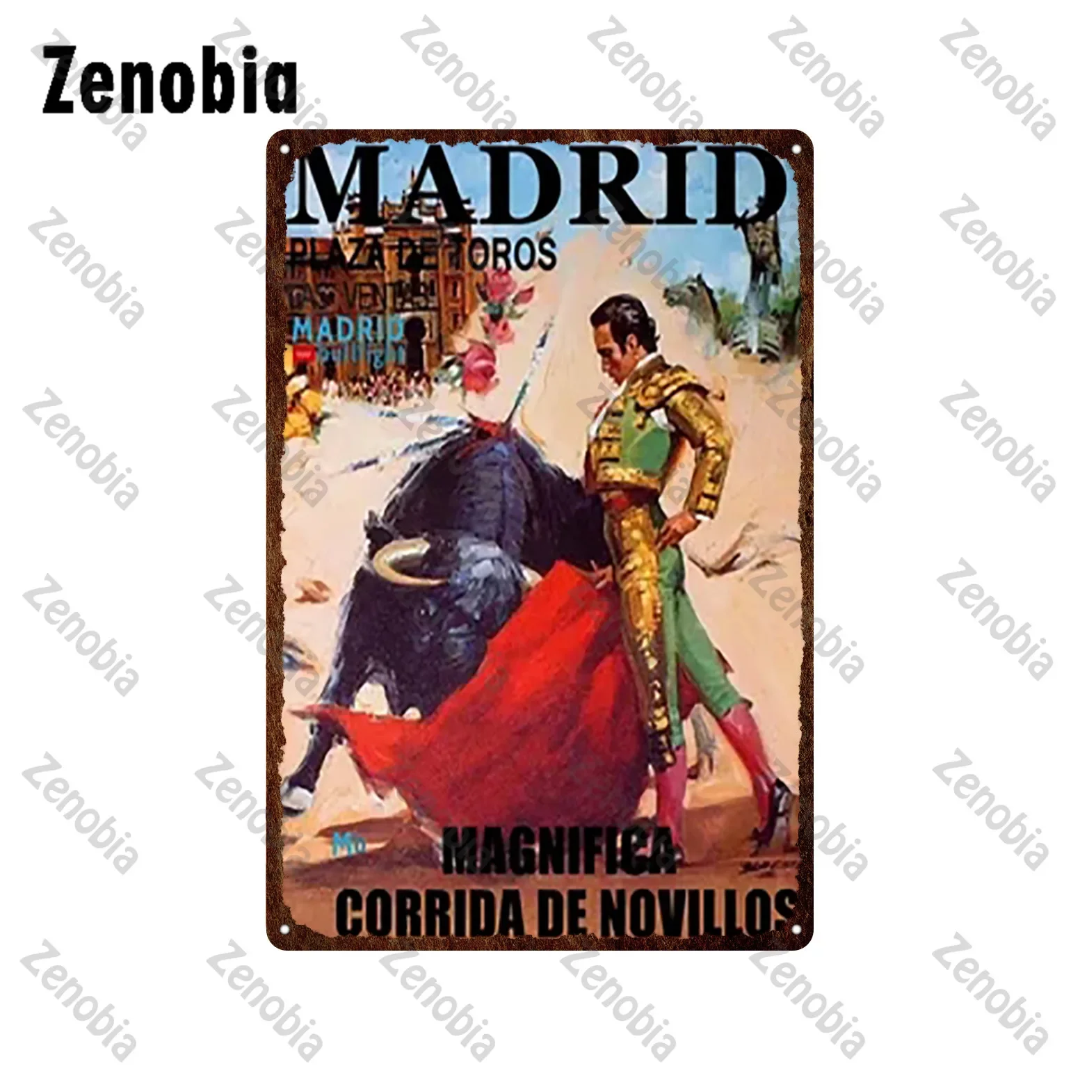 Metal Sign Wall Decor Bullfighting Madrid Western Decorative Tin Plate Metal Poster Home Decoration Vintage Plaque Wall Stickers