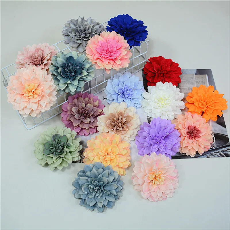 11cm 19 Colors Artificial Silk Peony Dahlia Flower Head for Wedding Decoration DIY Garden Flowers Wall Bouquet Gift Box Process