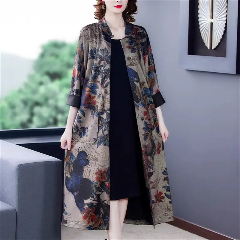 Ethnic Style Windbreaker Women's Long Fashion Loose Fitting Oversized Spring Autumn New Vintage Over Knee Casual Trench Coat 5XL