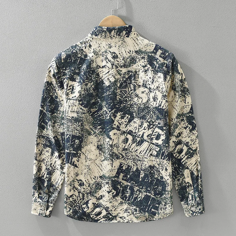 7388 Japan Trendy Printing Long Sleeve Shirt For Men Autumn Fashion All Match Streetwear Art Loose Casual Retro Blouse Tops Male