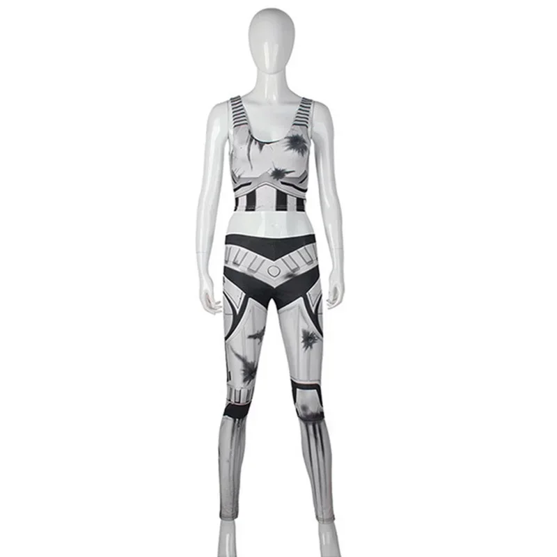 EE01 Disfraz de estrella para adultos Stormtroope Crop Moda imperial Camiseta sexy Tops Pantalones Conjuntos Leggings Mujeres Body ajustado ¡Io0!