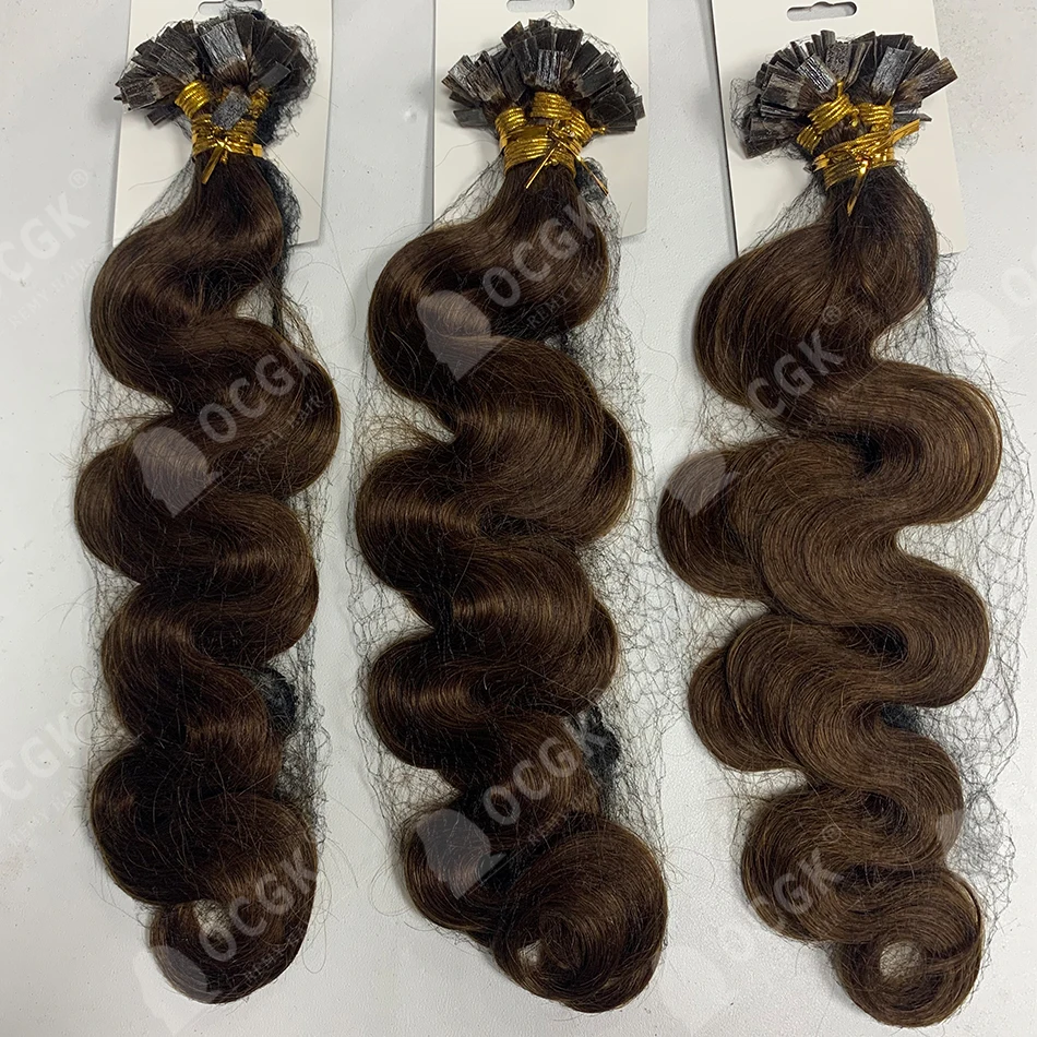 OCGK Flat Tip Hair Extensions 100% Remy Soft Human Hair T4-4-27 Add Volume Extend Length 12-26 Inch 50Pcs/100Pcs