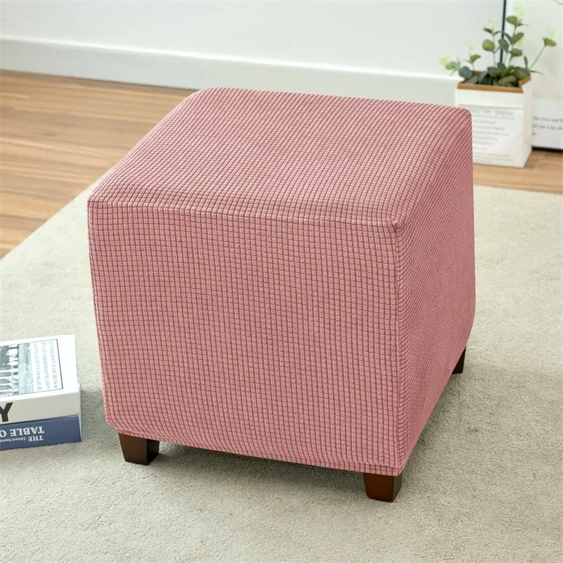 Polar Fleece Square Ottoman Covers Elastic Footrest Slipcover Stretch Stool Covers Living Room Furniture Protector housse pouf