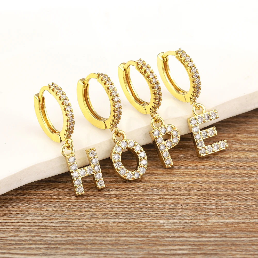 New Trendy A-Z Letters Shiny Crystal Zircon Charm Drop Earrings For Women Initial Name Alphabet Ear Jewelry Accessories Gifts