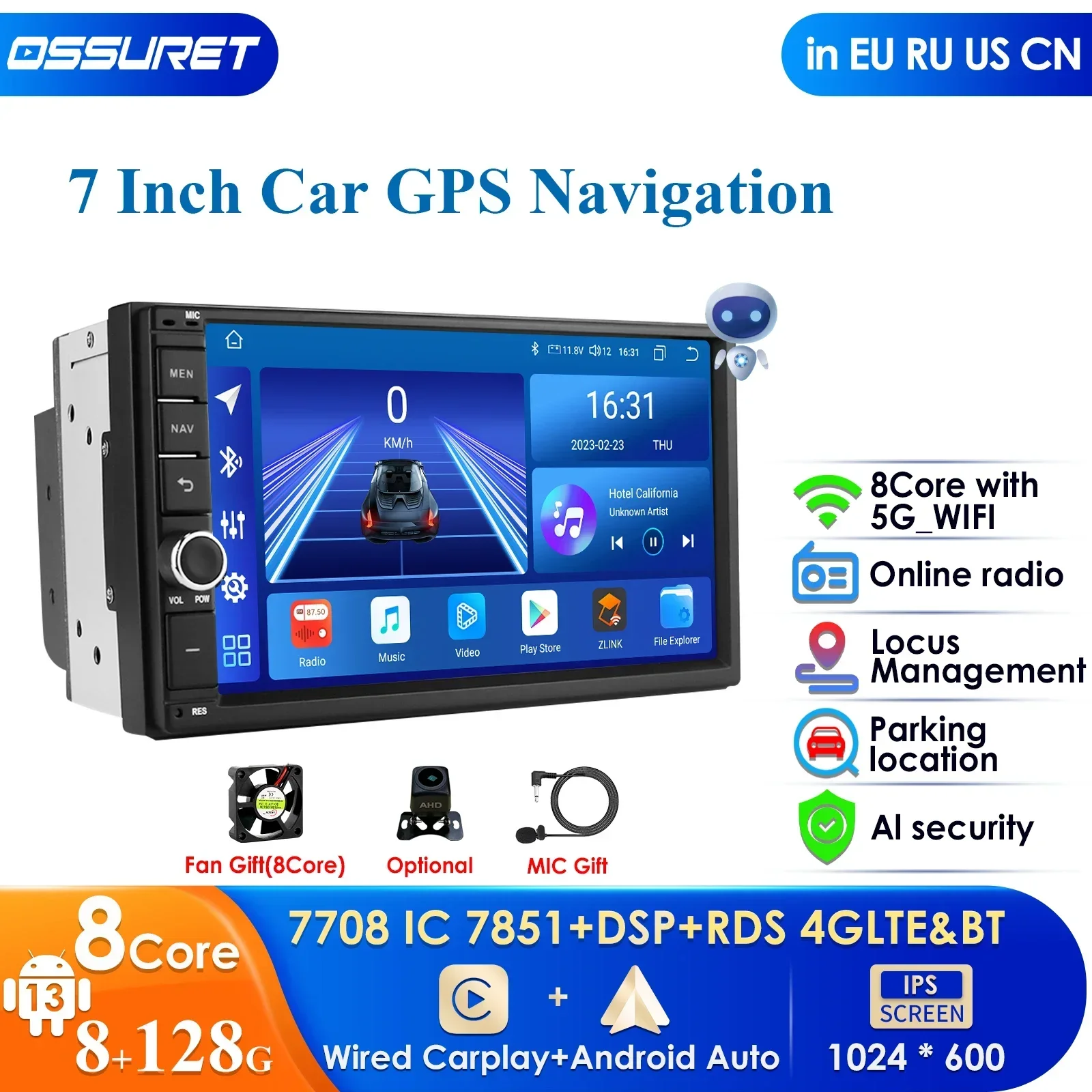 7Inch Android 12 OctaCore 8G RAM 128G ROM Universal Double 2 Din for Nissan Car Audio Stereo GPS Navigation AutoRadio Multimedia