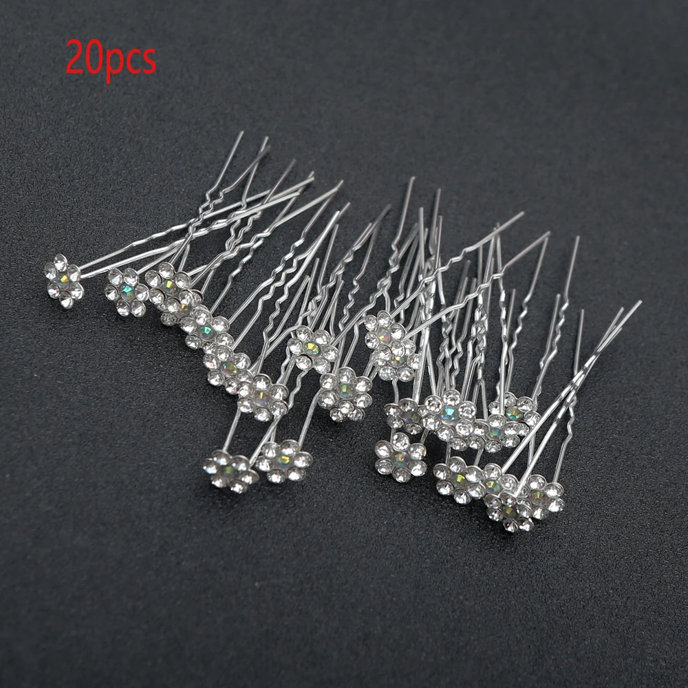 

20 шт., модные заколки для волос с хрустальными цветами, набор головных уборов, U-образные палочки для волос, головной убор невесты, свадебный аксессуар для волос, головной убор