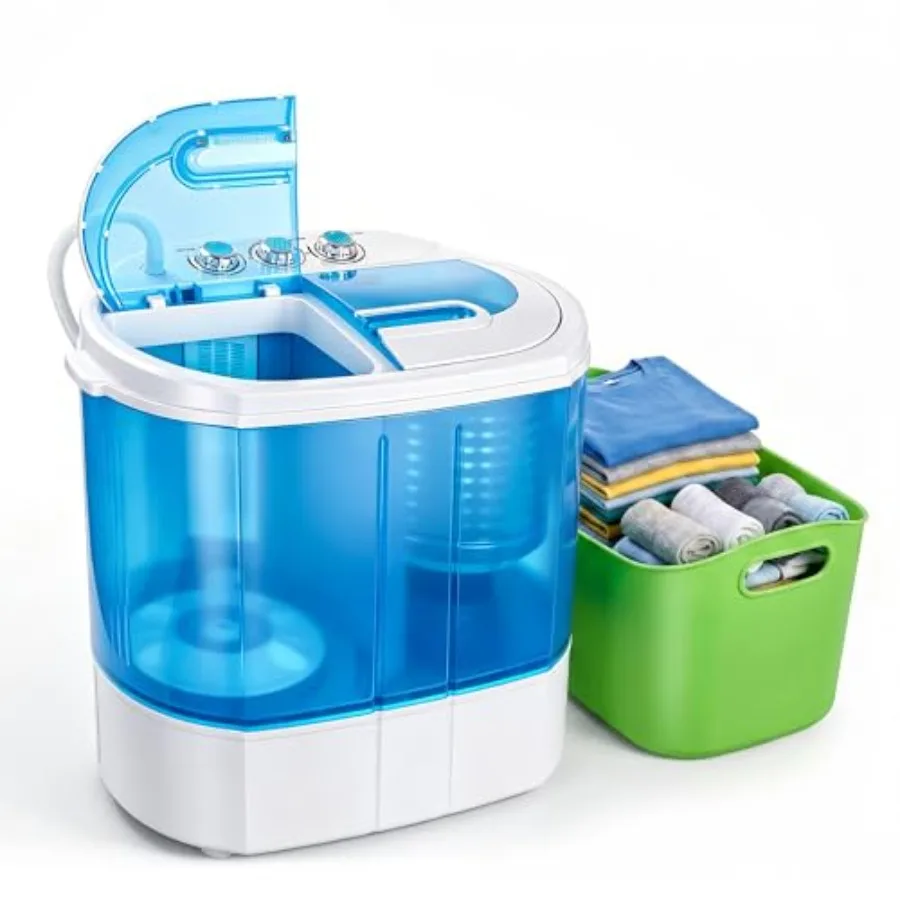 

Portable clothes washing machine for dormitory and RV use, blue plastic twin tub design with 9.9 lbs capacity and spin dryer fu
