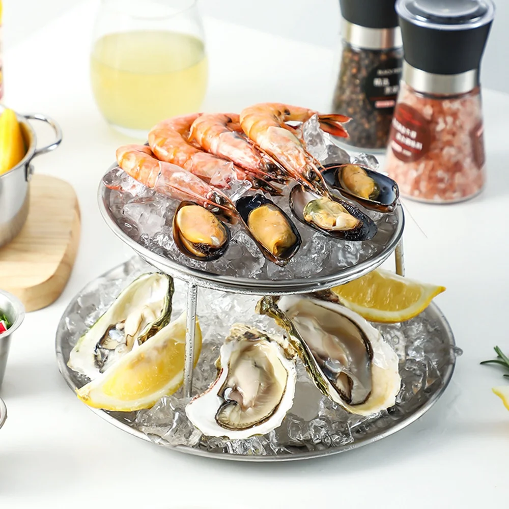 

Seafood Plate Set Double Stainless Steel Snack Plate Afternoon Tea Cake-LICG