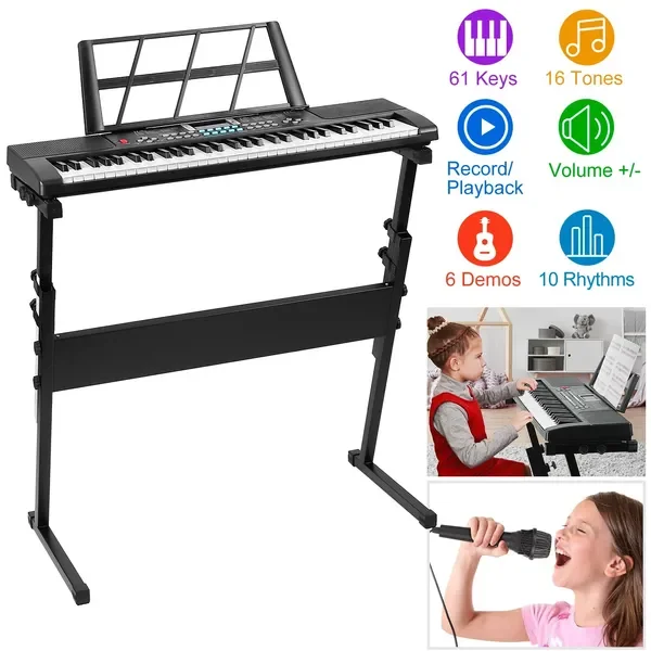 

Multifunctional 61 Key Children's Piano Toy - Electronic Keyboard with 16 Tones, 8 Percussions, Volume Control & HD Display