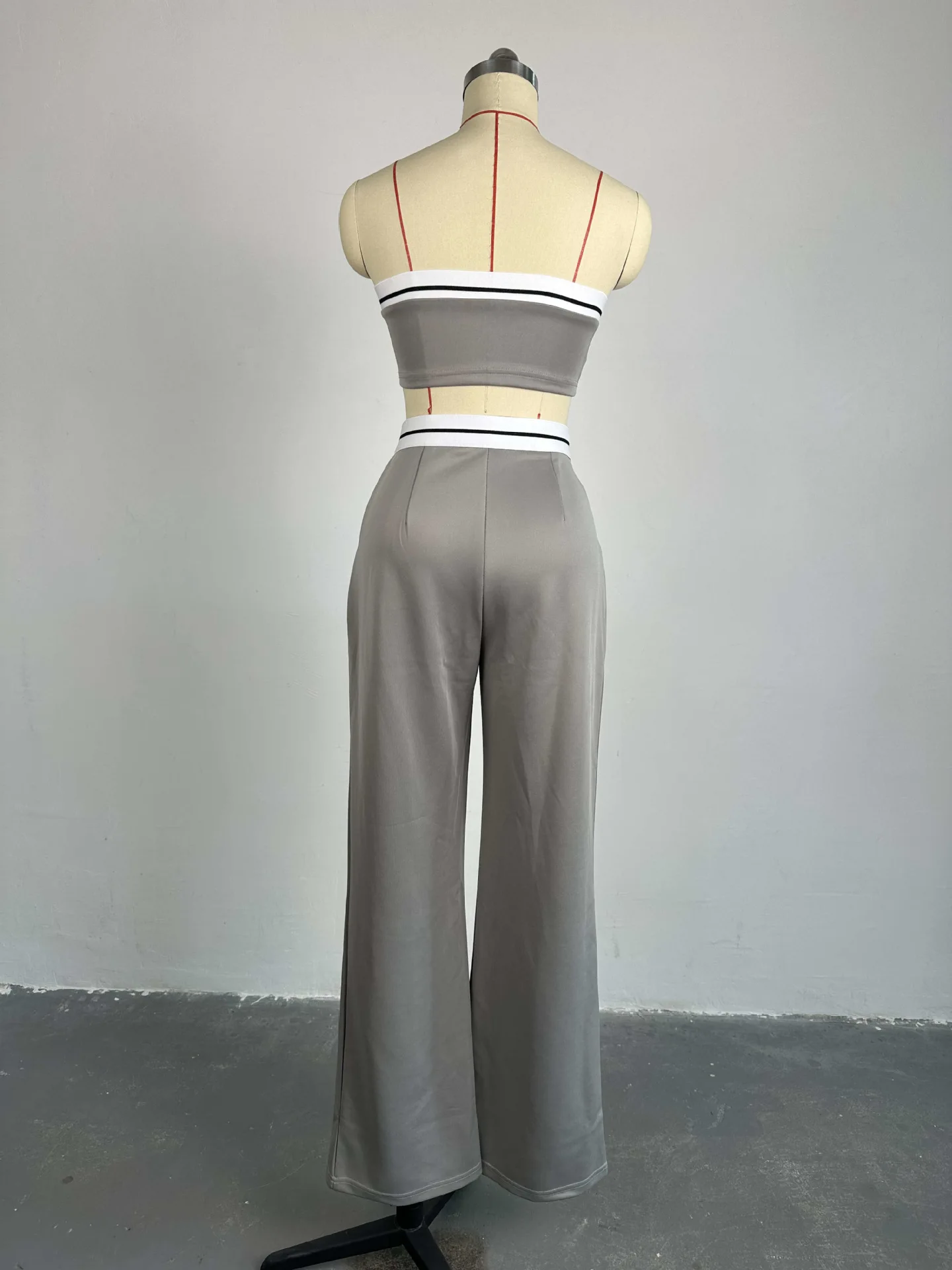 2024 summer new spice girls wear a sports vest with chest contrast color high waist wide leg pants casual suit