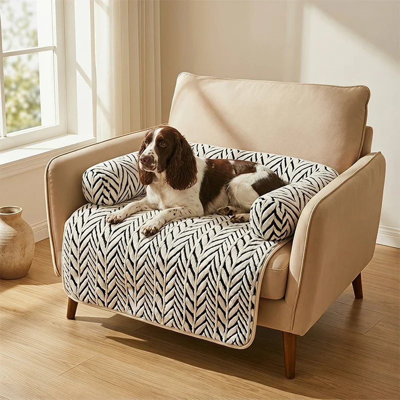 Haustier-Sofabett-Matte mit Seitenpolstern, Weiche Flauschige Couch-Schutzmatte, Rutschfeste Hunde- und Katzenbett-Schlafunterlage für Kleine und Mittelgroße Haustiere – Detail 5