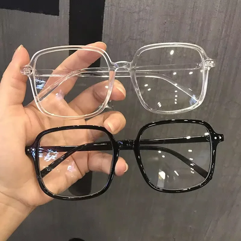 Gafas de moda para mujer, lentes de bloqueo, gafas cuadradas con montura poligonal, gafas de membrana azul de vidrio liso, todo puede combinar con hombres