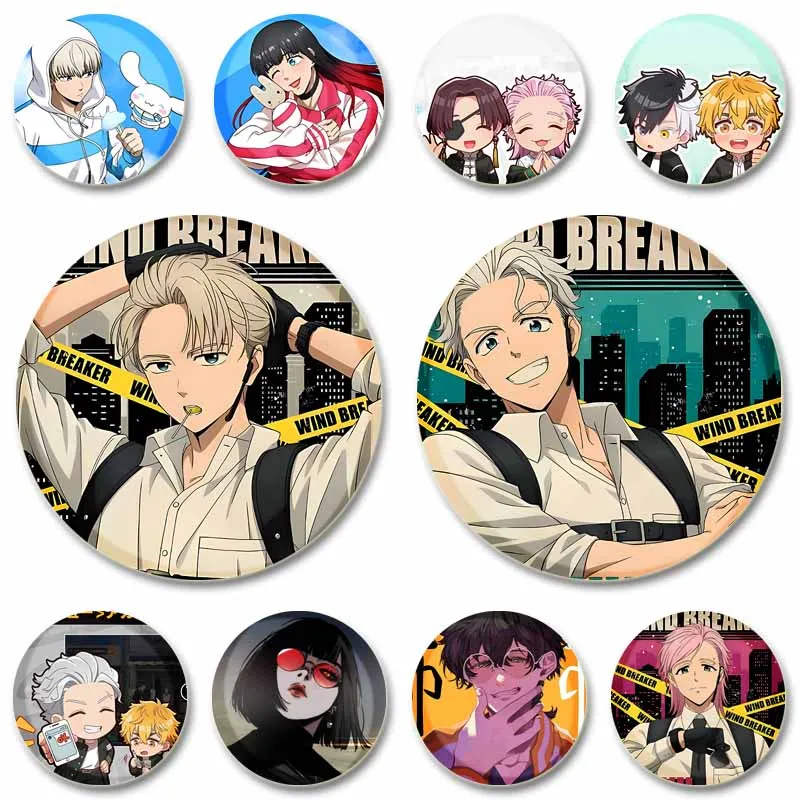 Anime Peripheral Wind Breaker Lapel Pins Custom Round Brooches on Bag Hat Decor Cartoon Cosplay Badges Jewelry Gift for Friends